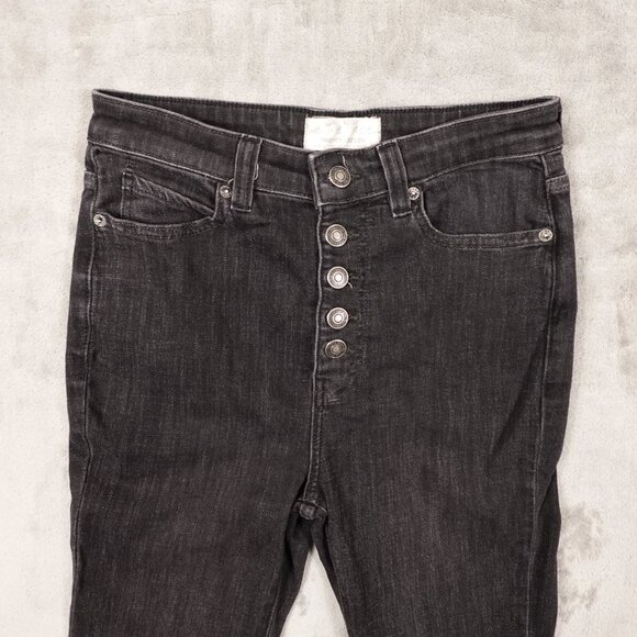 Free People jeans high rise flare women's 27 black denim button fly raw hems - Picture 2 of 11